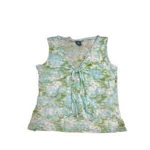 Fairy tie up sleeveless blouse whimsy pattern dreamy green blue coquette